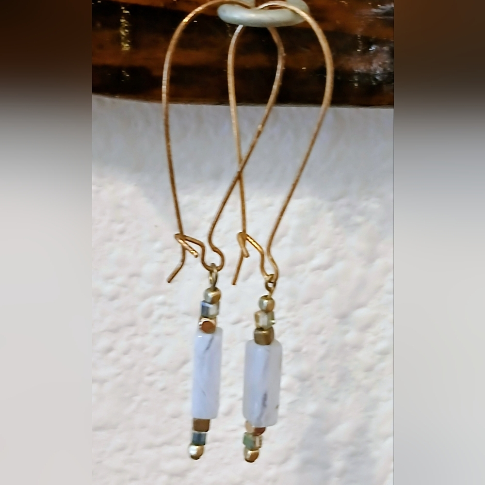 Elegant Gold and White Dangle Earrings